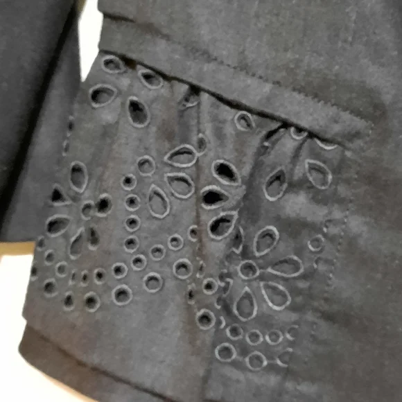 REBECCA TAYLOR Wool Crop Blazer Eyelet Peplum Detail Puff Shoulder Grey Gray XS - Picture 6 of 11